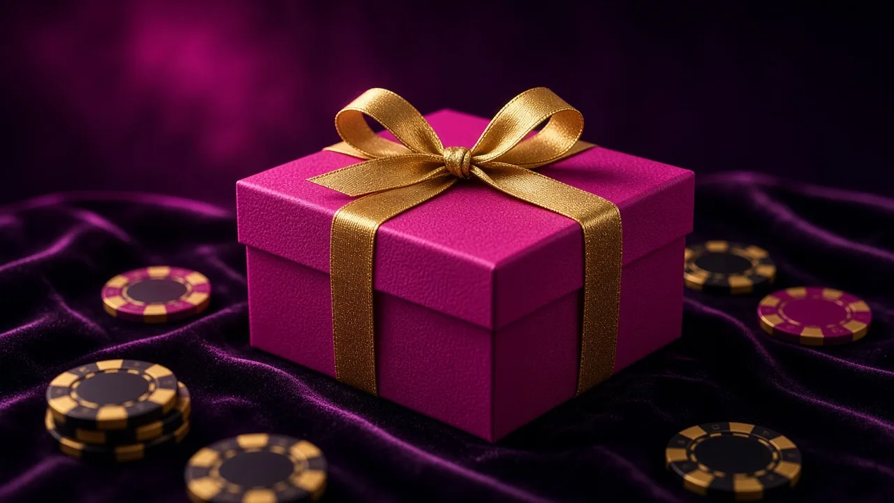 NV Casino Willkommensbonus als Geschenk in Magenta und Gold